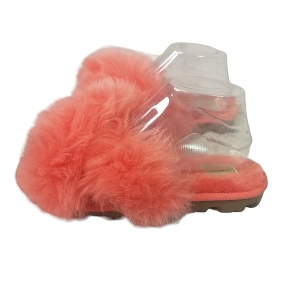 Ugg neon coral peach shearling scruff slides slippers - Picture 2 of 11